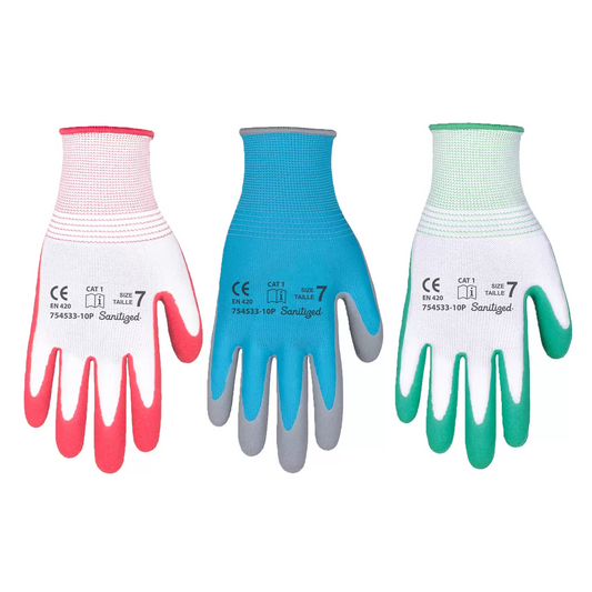 Groupe BBH Latex Foam Gloves 10 Pack Gardening Work Safety Grip Gloves Multi