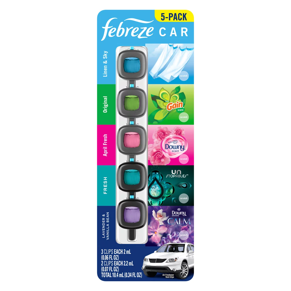 Febreze Mini Car Air Freshener 5 Pack Assorted Scents Up To 40 Days Freshness