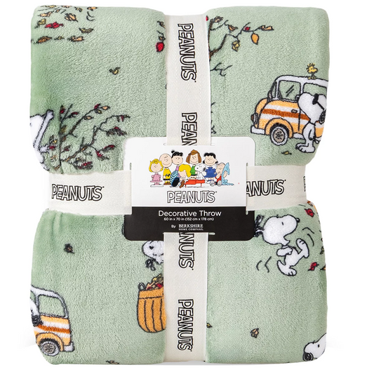 Berkshire Peanuts Throw Blanket Green 152x178cm Snoopy VelvetLoft Plush