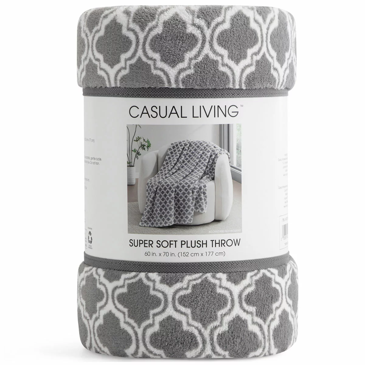 Super Soft Grey Plush Throw Blanket 152 x 177cm Casual Living Cozy Warm Throw