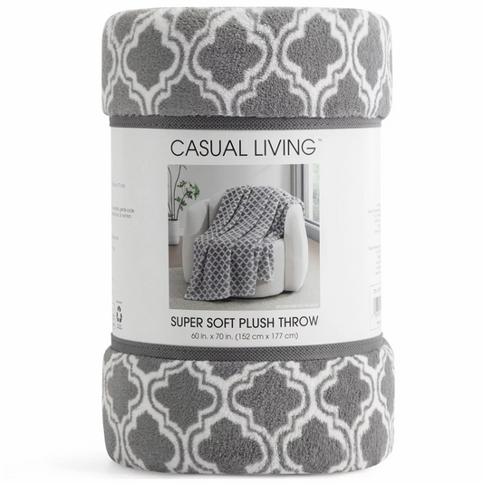 Super Soft Grey Plush Throw Blanket 152 x 177cm Casual Living Cozy Warm Throw