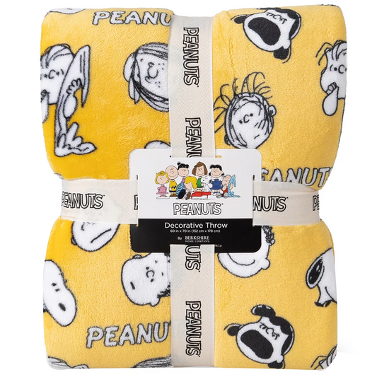 Berkshire Peanuts Throw Blanket Yellow 152x178cm Snoopy VelvetLoft Plush