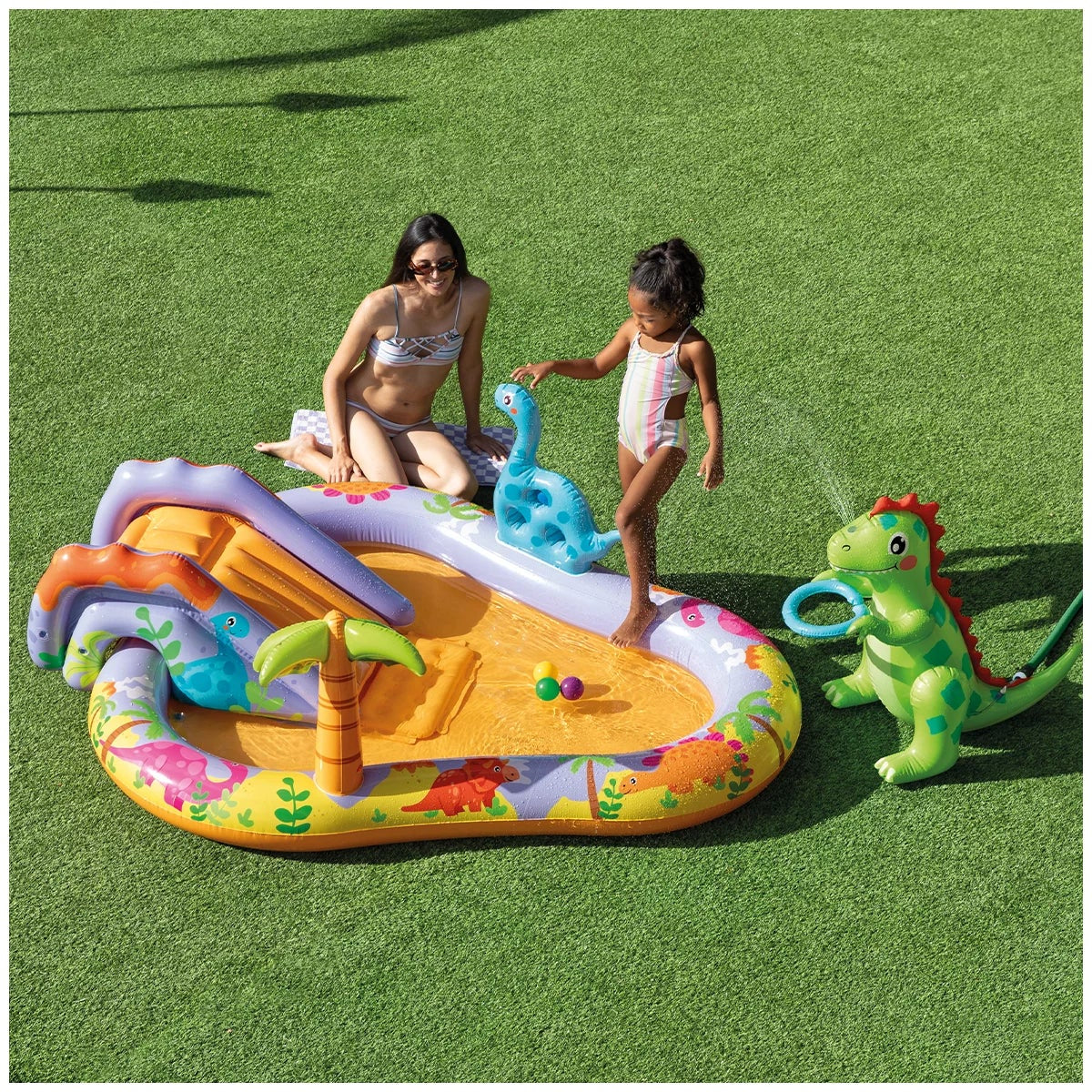 Intex Dino Park Kids Inflatable Splash Pool Water Sprayer Outdoor Summer Fun