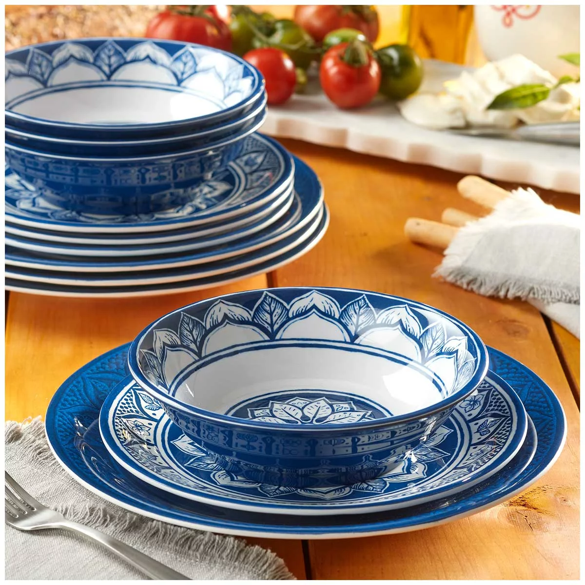 Pandex Melamine Dinnerware 12 Piece Set Blue Dishwasher Safe - Free Shipping