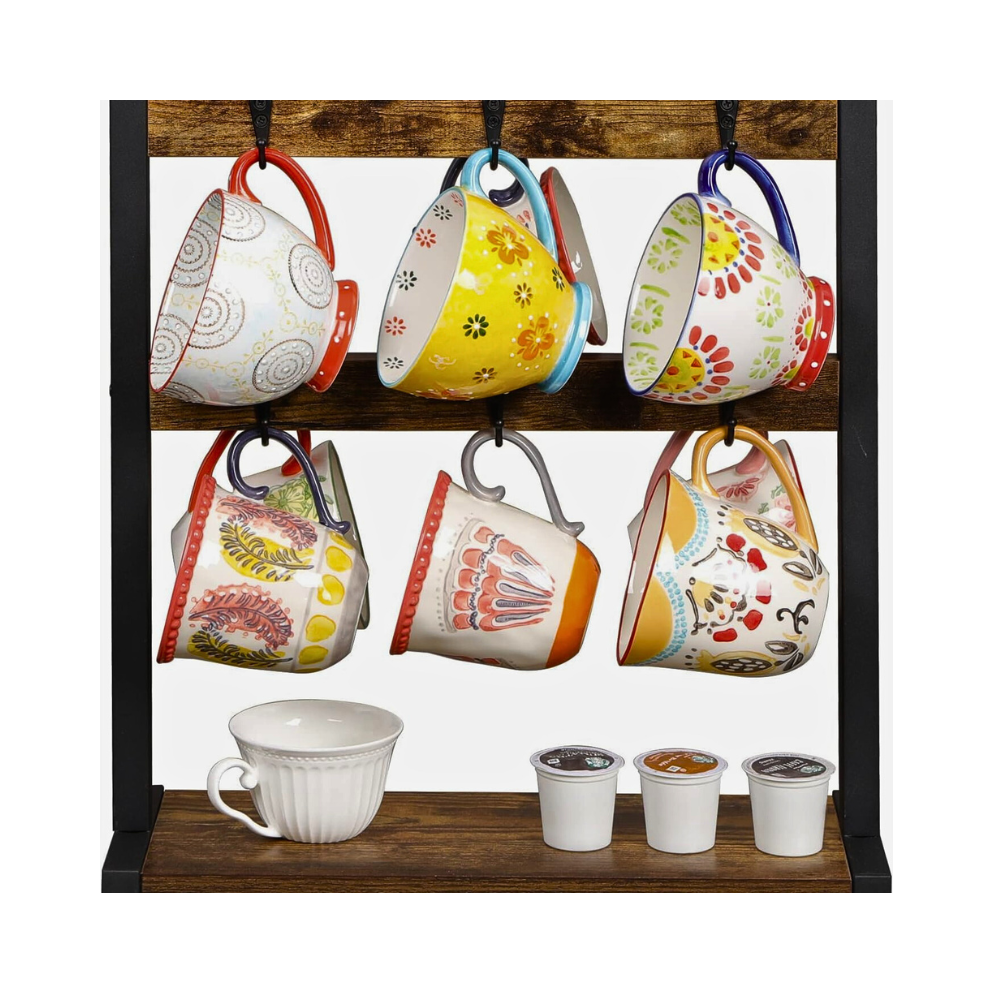 2 Tier Vintage Wood Coffee Mug Holder Stand