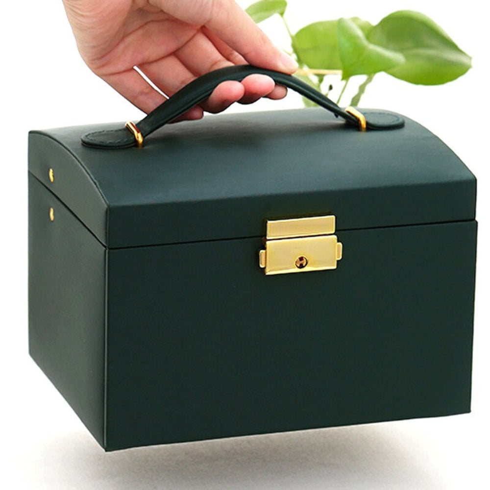 Multi Functional Three Layer Leather Drawer Style Jewelry Box Earrings Earrings Lock Jewelry Box
