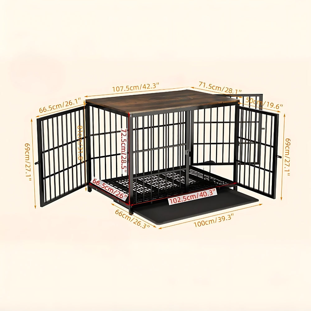 3-Door Dog Furniture Style Dog Crate End Table Pet Kennel with Removable Tray