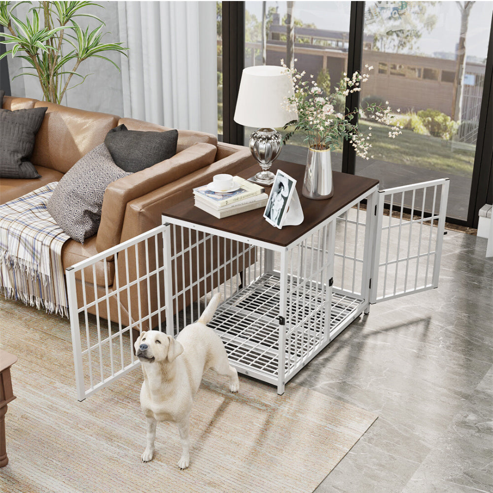 3-Door Dog Furniture Style Dog Crate End Table Pet Kennel with Removable Tray