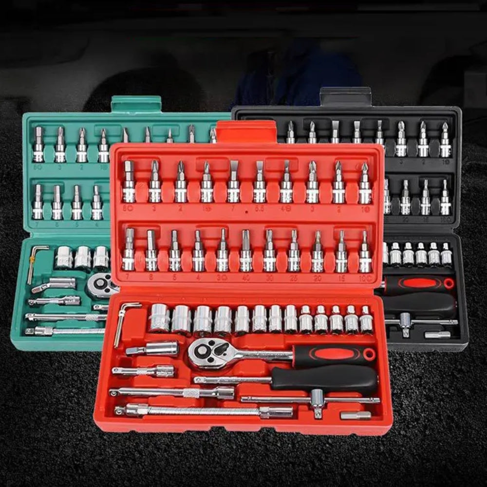 46Pcs Multi Purpose Tool Kit Set with Wrench Socket and Precision Screwdriver