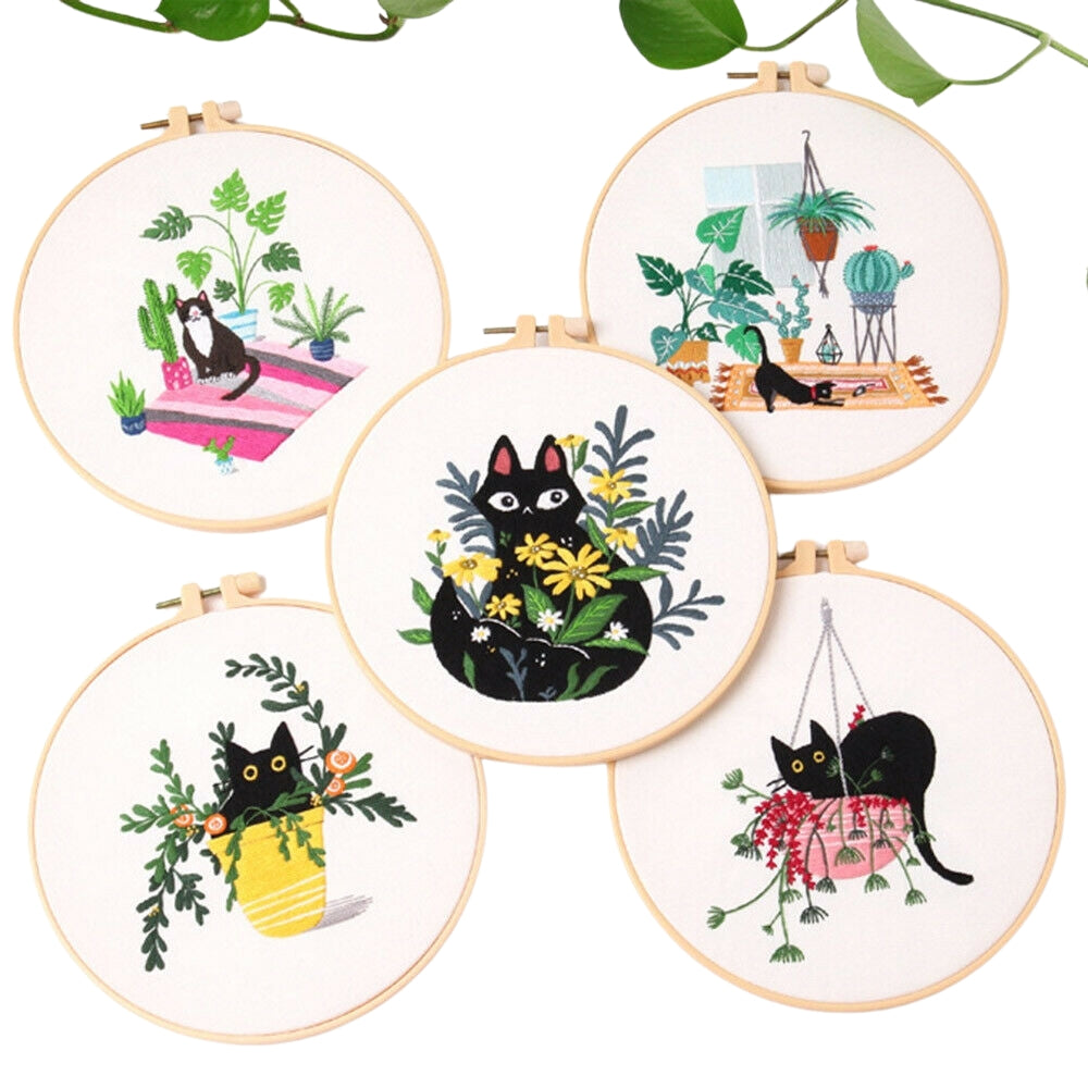 Embroidery Beginners DIY Cross Stitch Kits Pre Printed Floral Pattern With Hoop