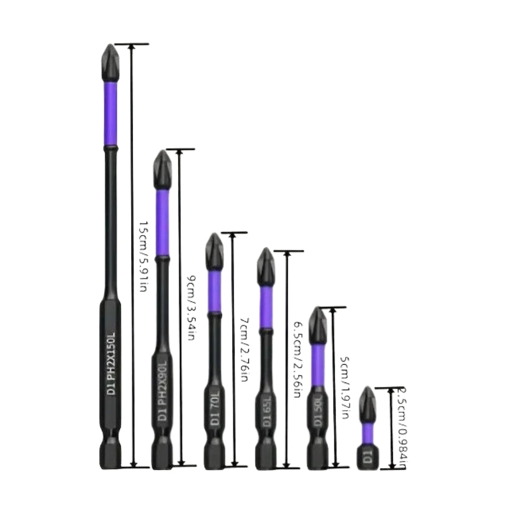 6/12 Pcs Magnetic Screwdriver Bits Non-slip Shockproof Phillips Impact Bits