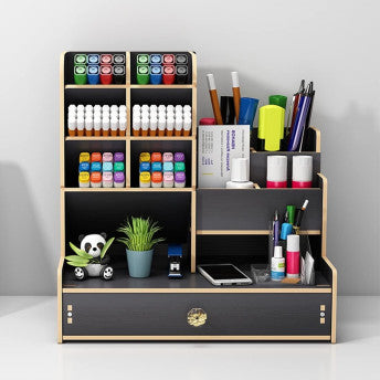 Wooden Desk Organiser DIY Desktop Tidy Pen Holder with Drawer