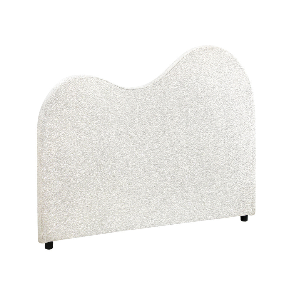 White Boucle Fabric Queen Size Bed Headboard
