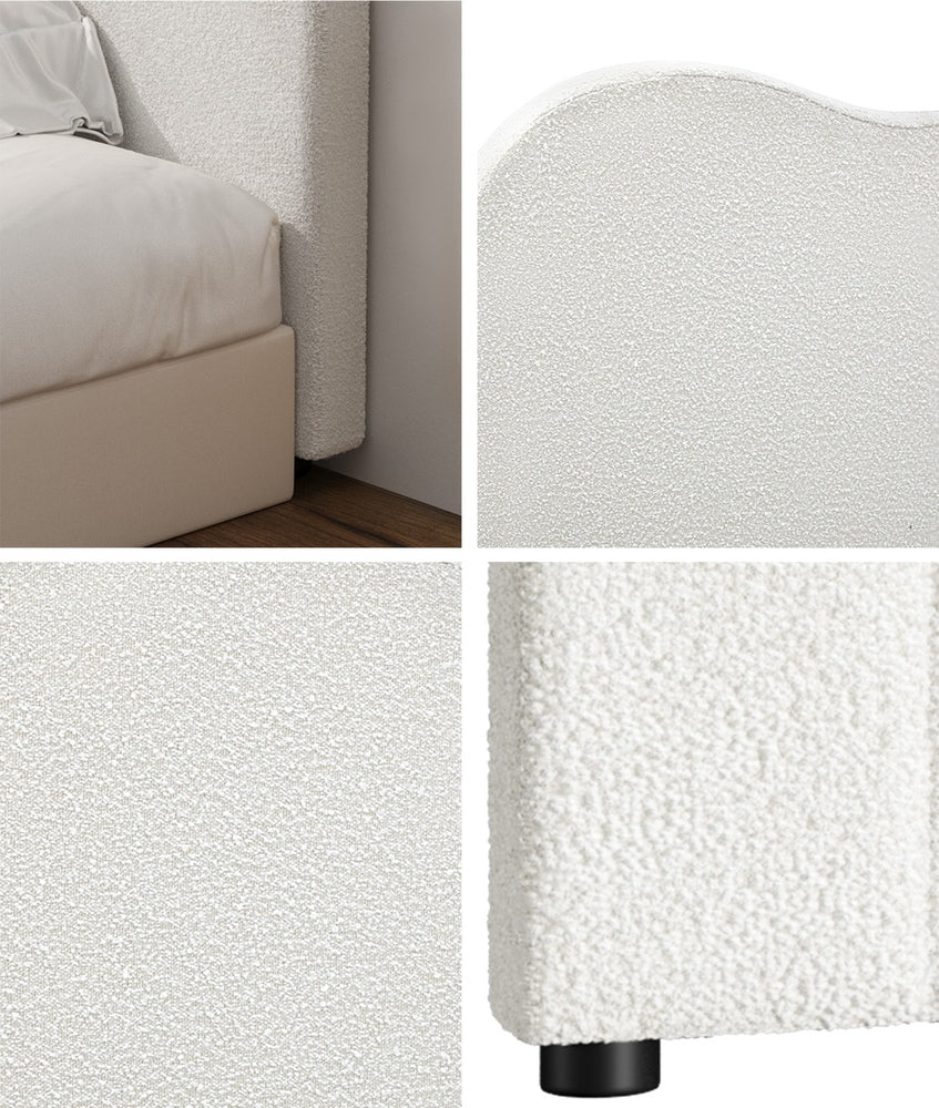 White Boucle Fabric Queen Size Bed Headboard