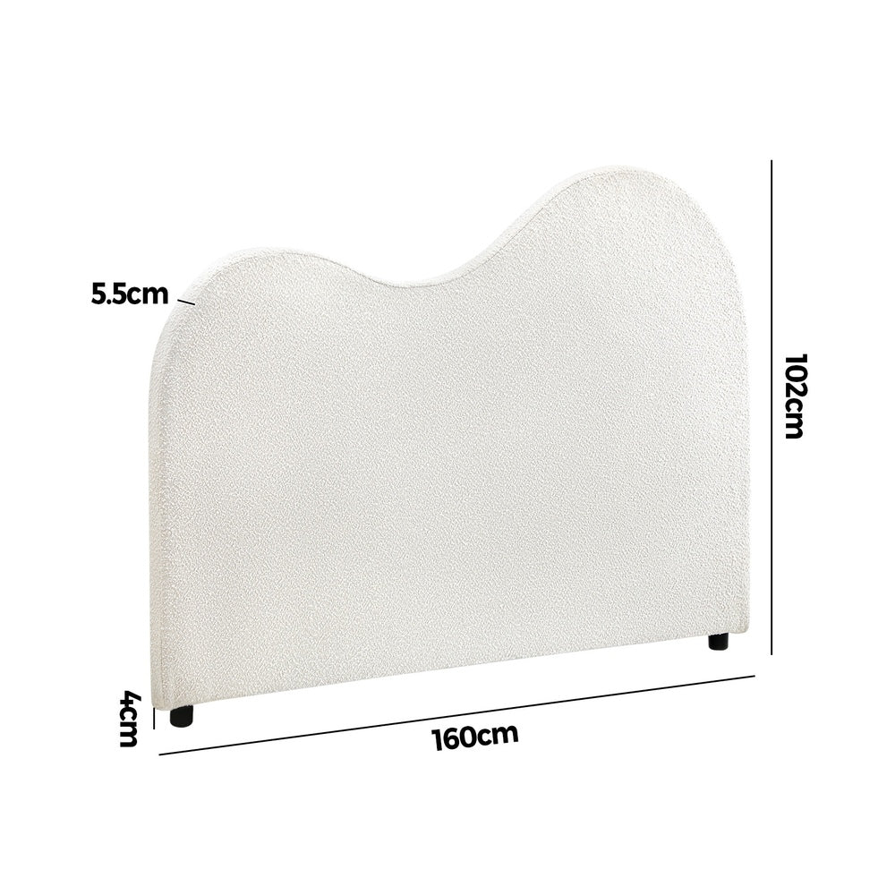 White Boucle Fabric Queen Size Bed Headboard