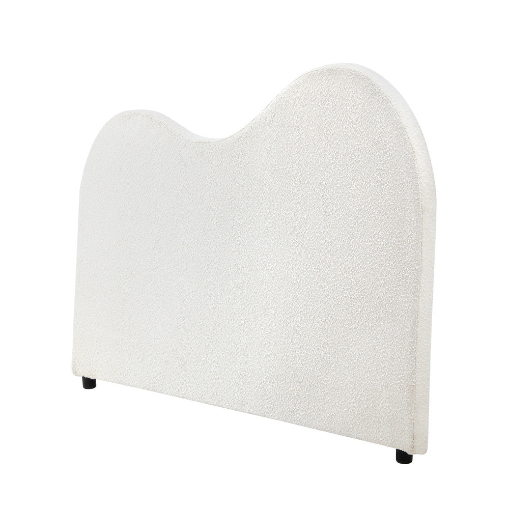 White Boucle Fabric Queen Size Bed Headboard