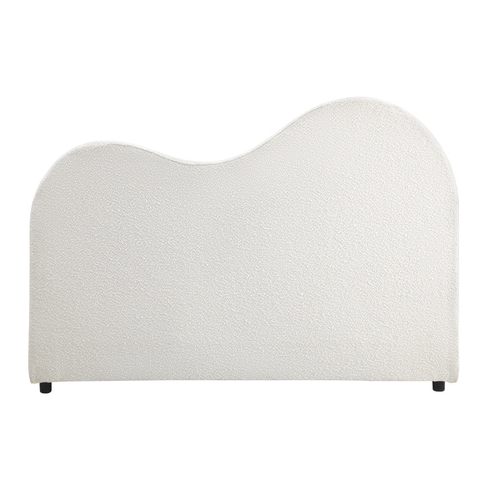 White Boucle Fabric Queen Size Bed Headboard
