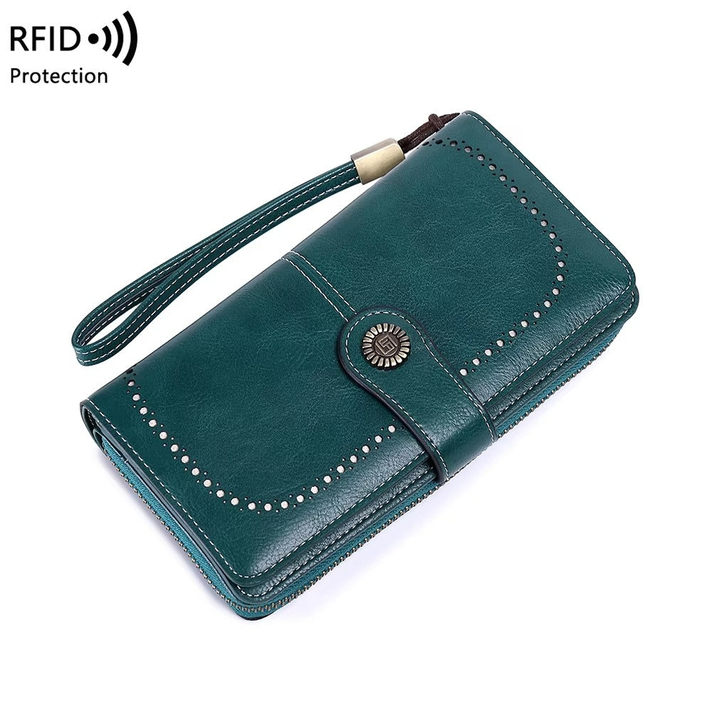 RFID Anti-Theft Multi-Card Long Wallet With Wrist Strap