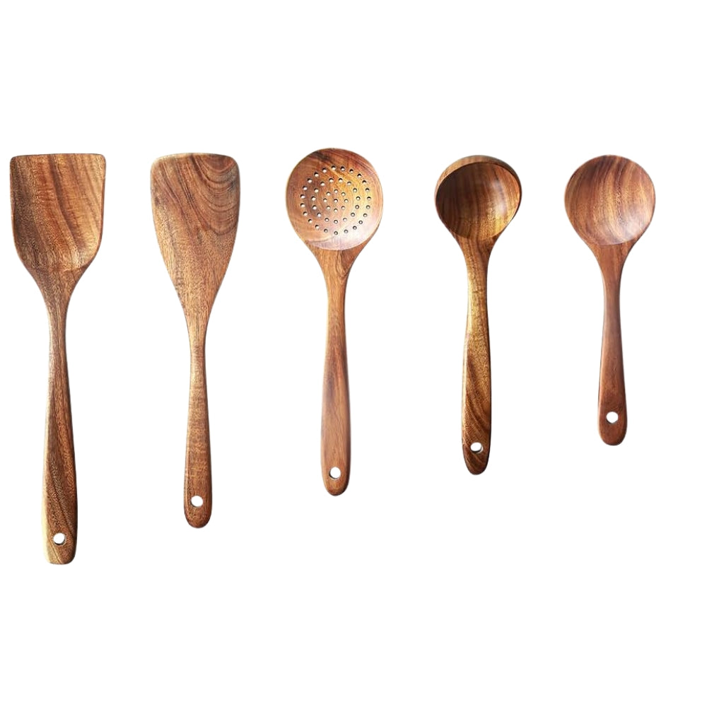 5pcs Teak Wood Tableware Cooking Spoon Kitchen Tool Kit