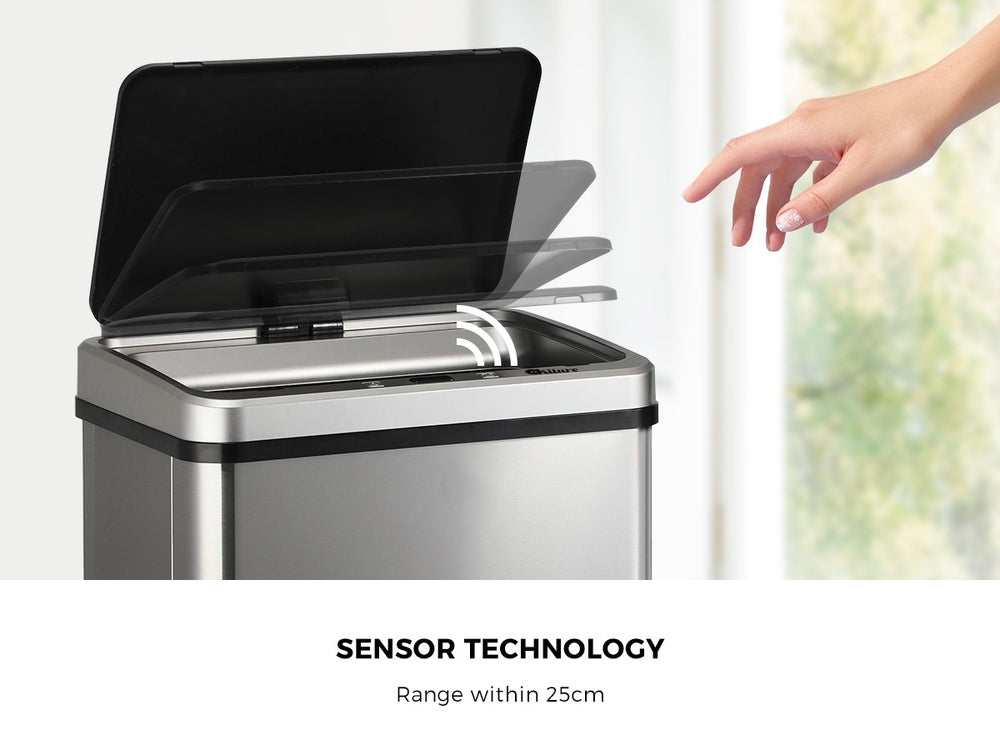Silver Stainless Steel 60L Motion Sensor Bin