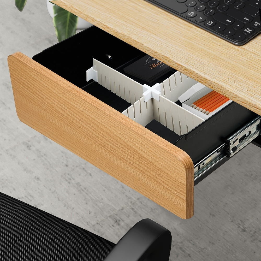 Under Desk Drawer with 2 Drawers and Dividers Natural and Black