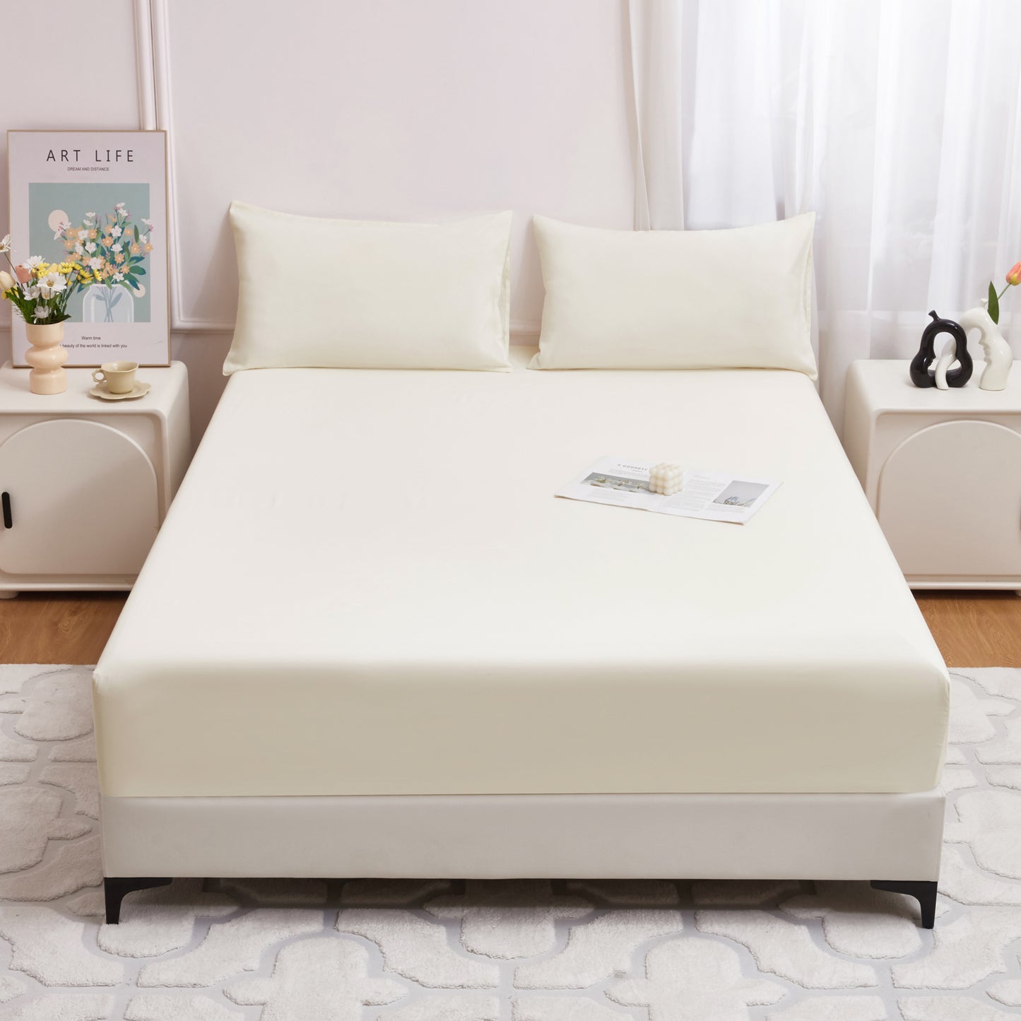 Soft Comfortable Breathable Solid Color Bedding Mattress Cover Fitted