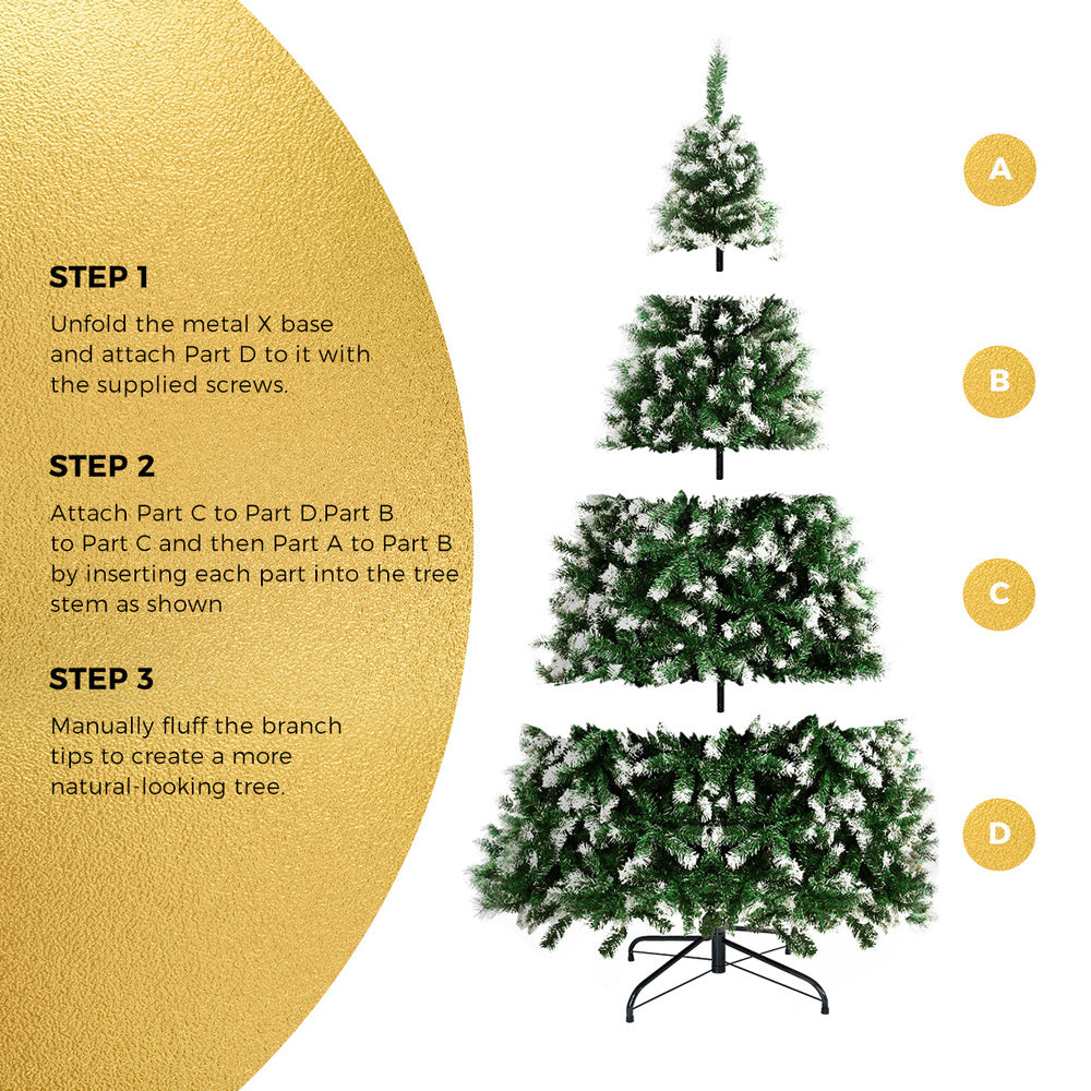 8FT Snowy Green Christmas Tree with 1400 Tips