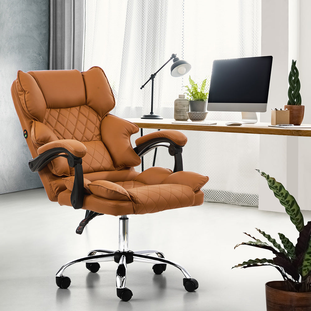 Brown Premium PU Leather Gaming Office Chair with Massage
