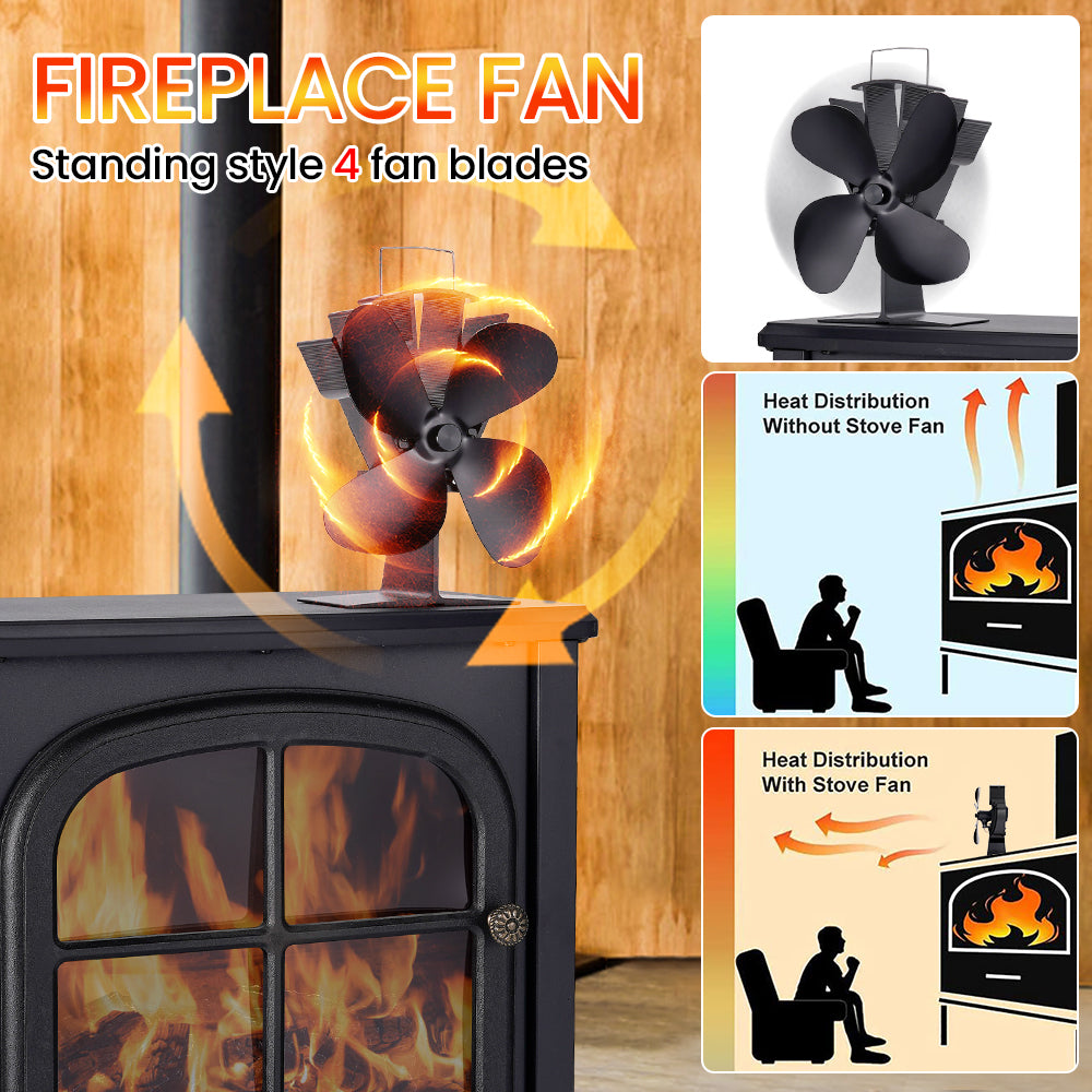 4 Blade Heat Powered Stove Fan Log Wood Burner