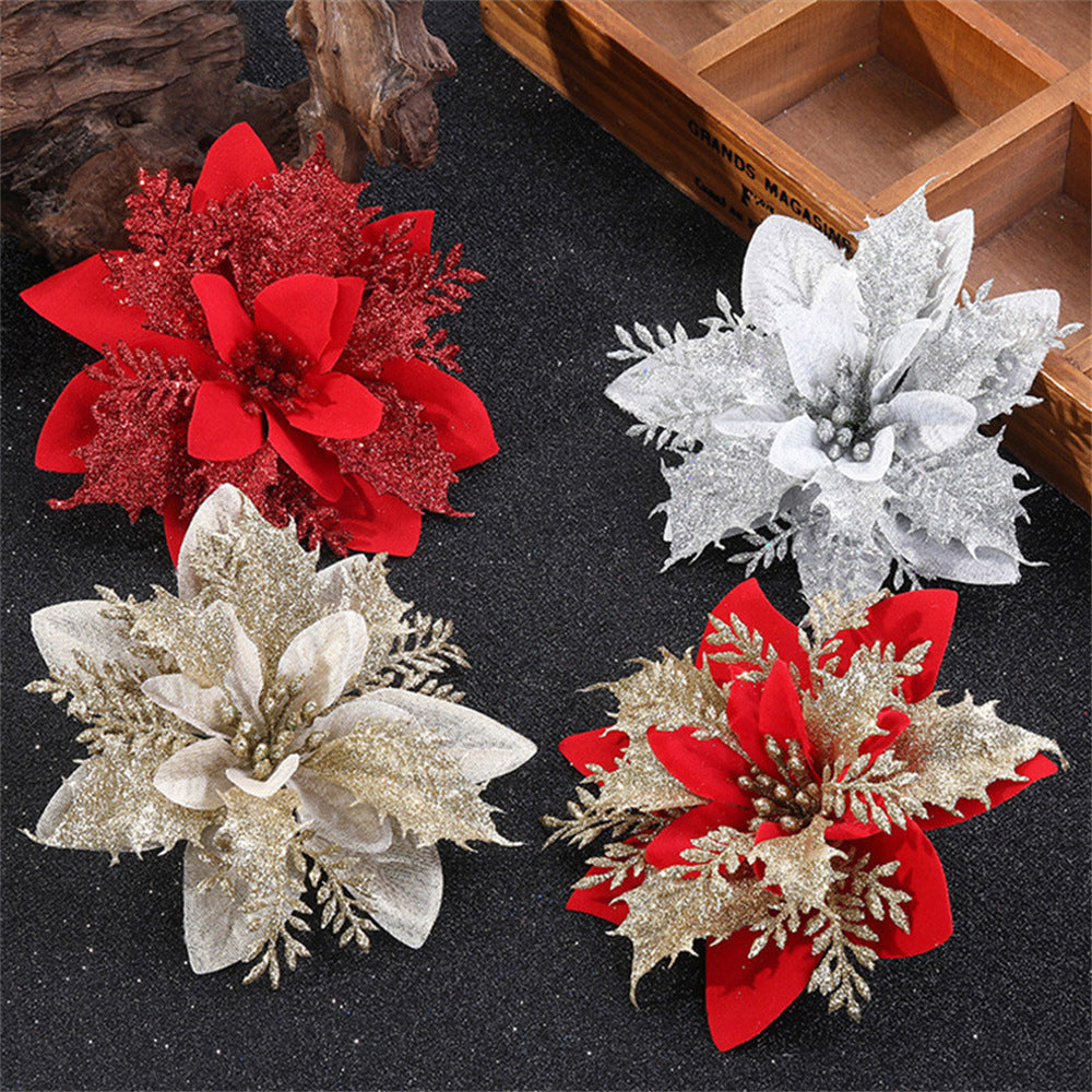 Christmas Glitter Artifical Flower Ornaments