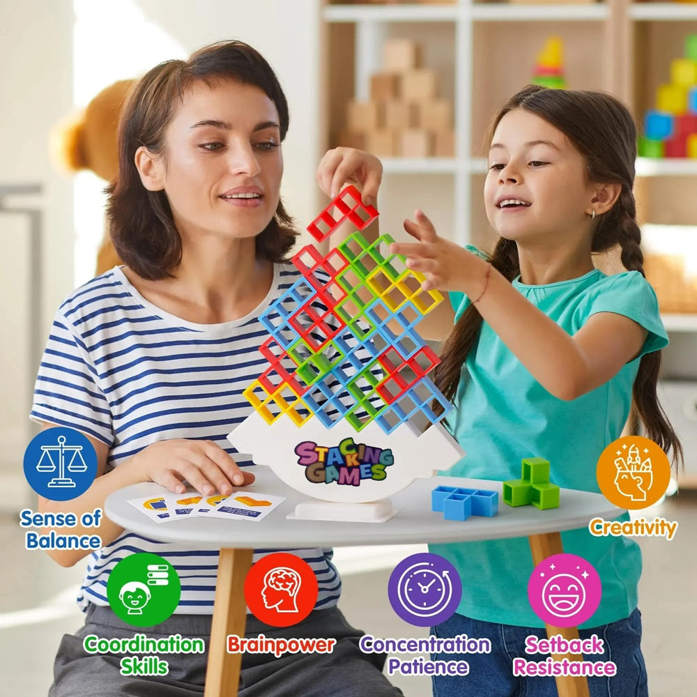 Balance Building Blocks Stacked Tetra Tower Game