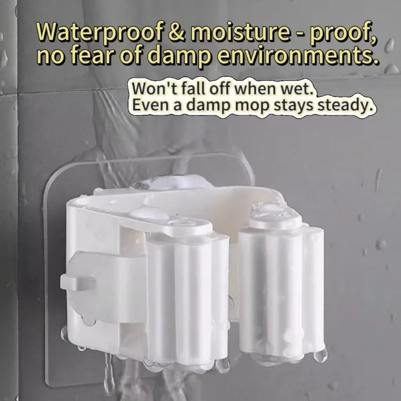 Self-Adhesive Mop Holder No-Drill Wall-Mounted Storage Rack