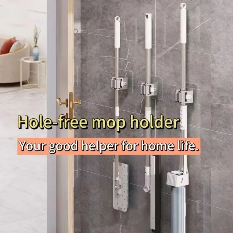 Self-Adhesive Mop Holder No-Drill Wall-Mounted Storage Rack