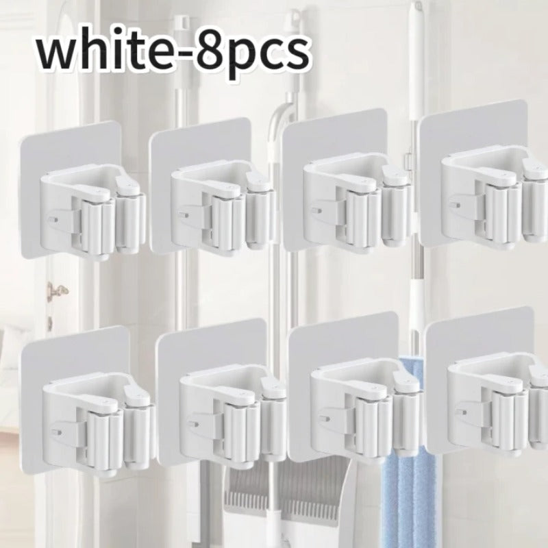 Self-Adhesive Mop Holder No-Drill Wall-Mounted Storage Rack