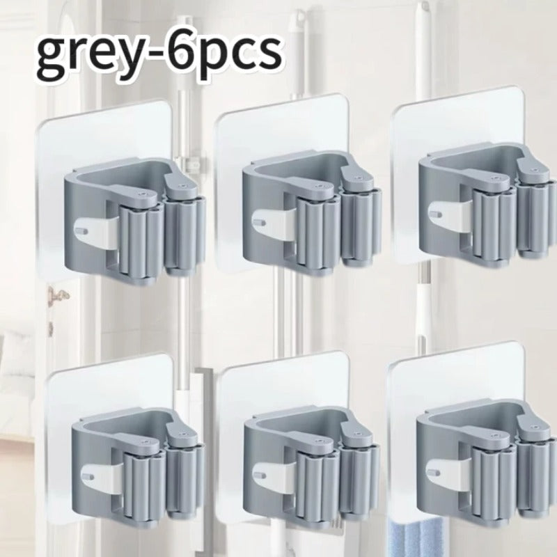 Self-Adhesive Mop Holder No-Drill Wall-Mounted Storage Rack
