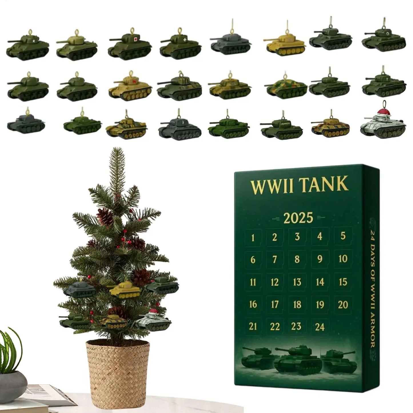 Advent Christmas Calendars 24-Day 2D Acrylic Iconic Tank Ornament Calendar