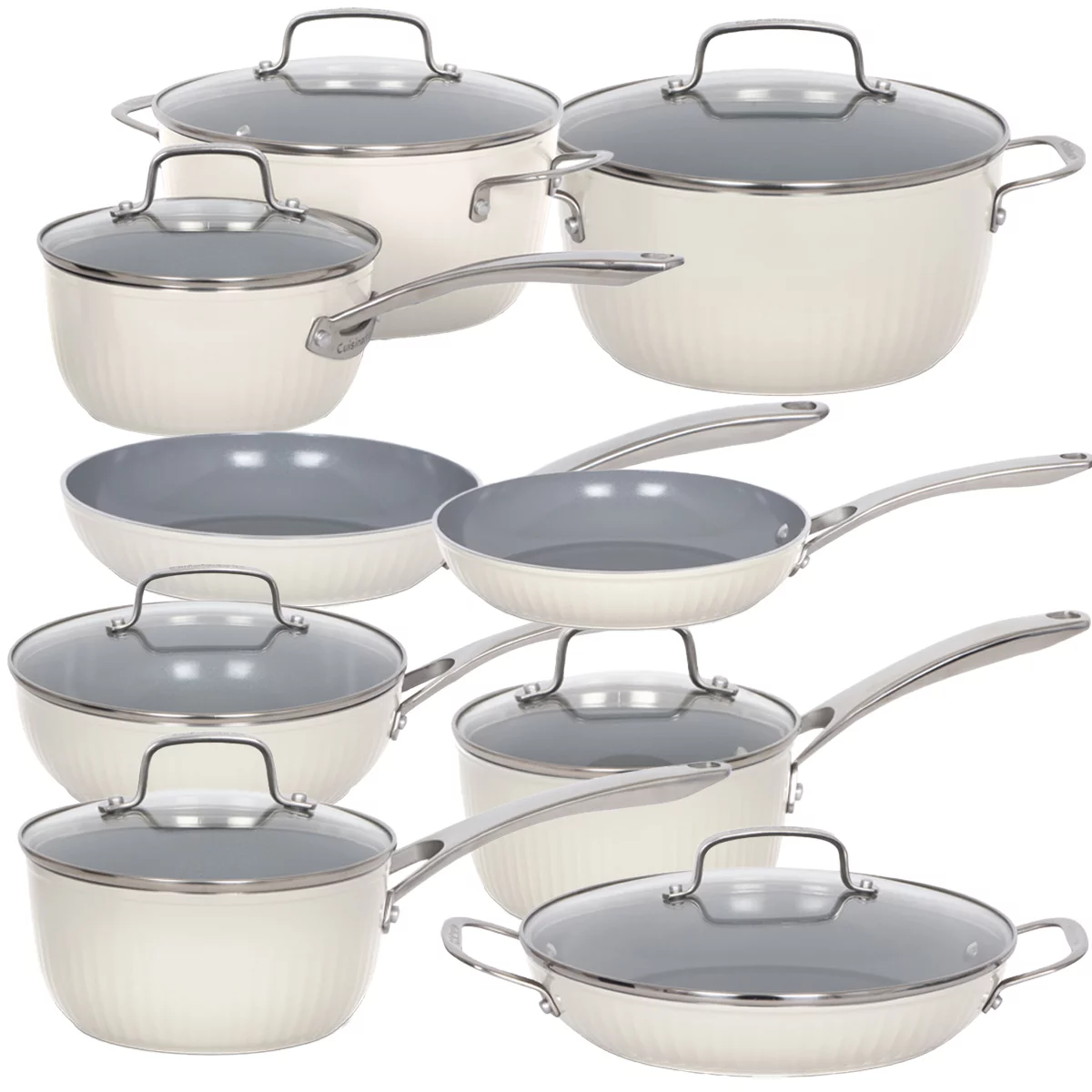 Cuisinart Non Stick Cookware 12 Piece Set White Induction Dishwasher Safe