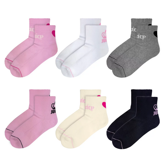 Juicy Couture Quarter Crew Women's Socks 6 Pack Neutral Cushioned Comfort
