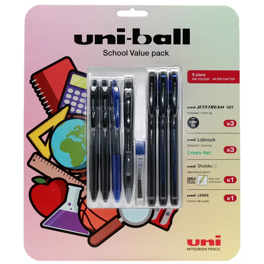 Uni-ball 8 Piece Value Pack Pens Mechanical Pencil Back to School Stationery