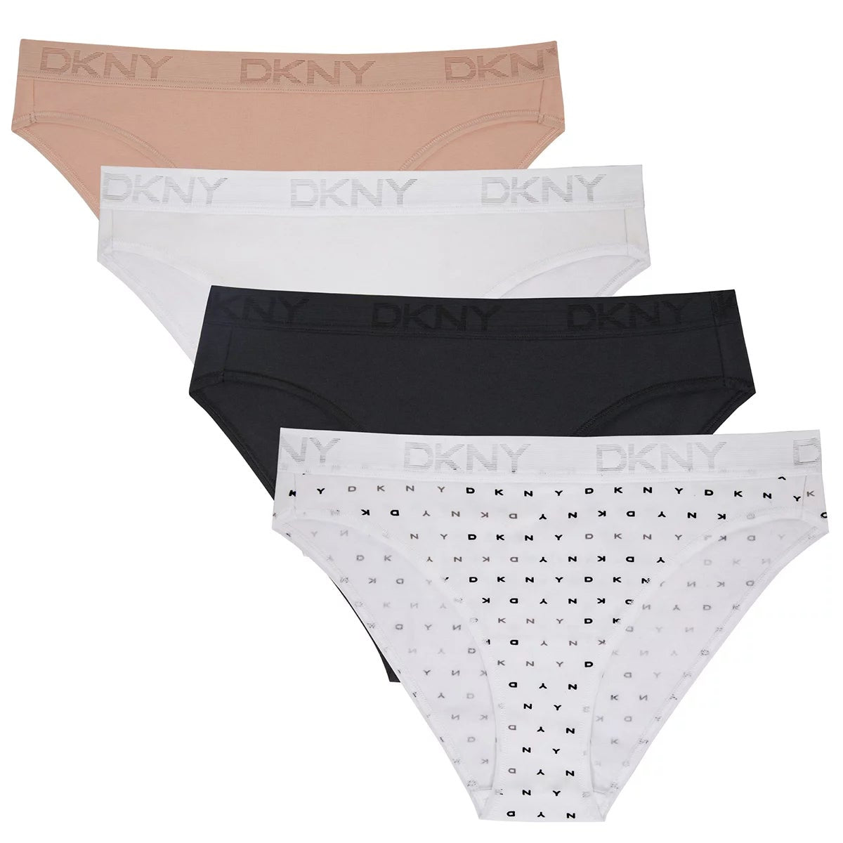 DKNY Women's Bikini Brief 4 Pack White Black Medium Soft Stretch Cotton