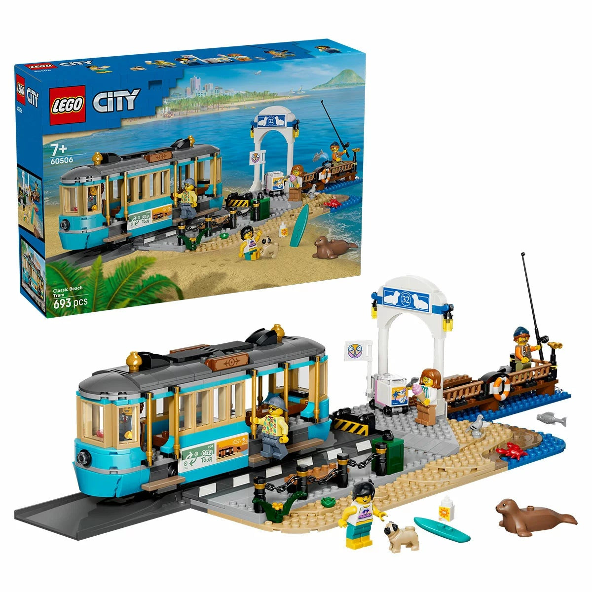 LEGO City Beach Streetcar 60506 Minifigures Tram Building Set 7+ 693 Pieces