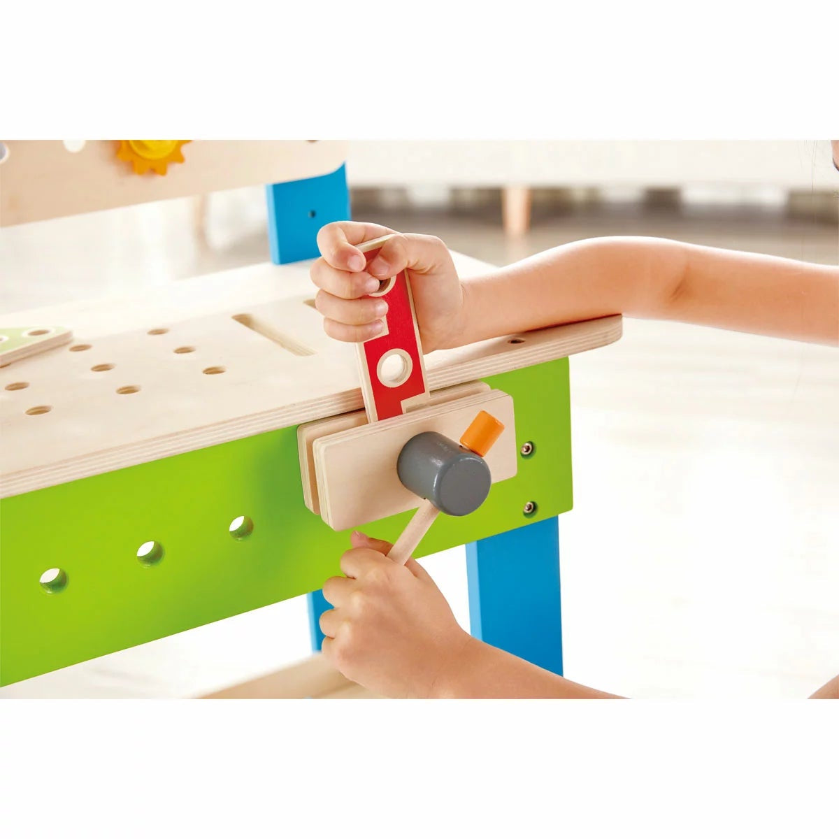 Hape Wooden Kids Workbench 35pc Tool Set Hammer Saw Screwdriver 3+ Years