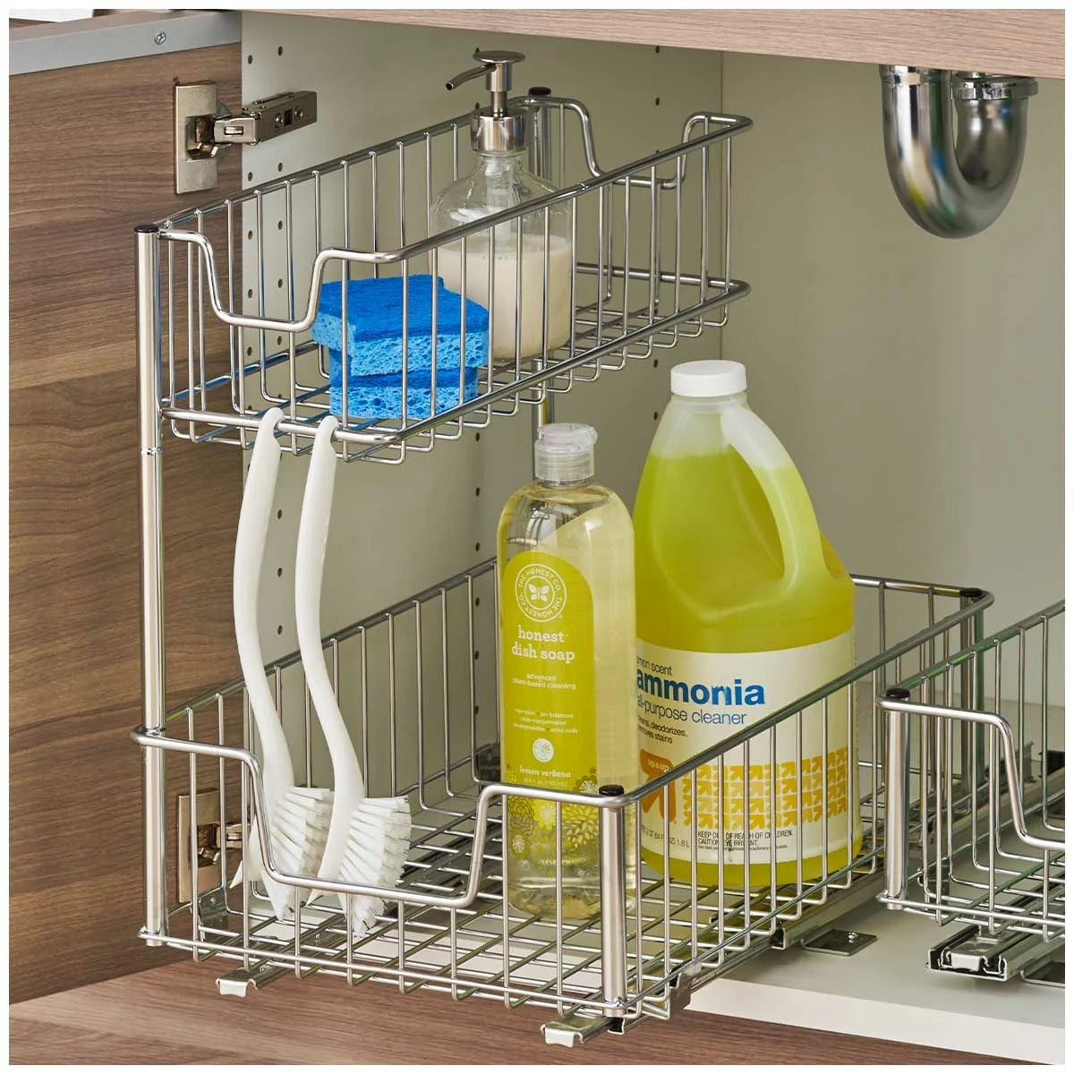 Trinity Sliding Undersink Storage Organiser 2 Tier Chrome Kitchen Bathroom
