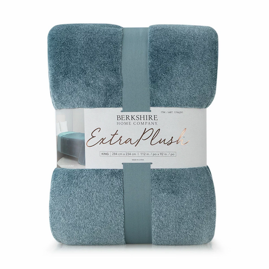 Berkshire Heathered Plush Blanket King Blue 284 x 234cm Ultra Soft Luxury Fleece