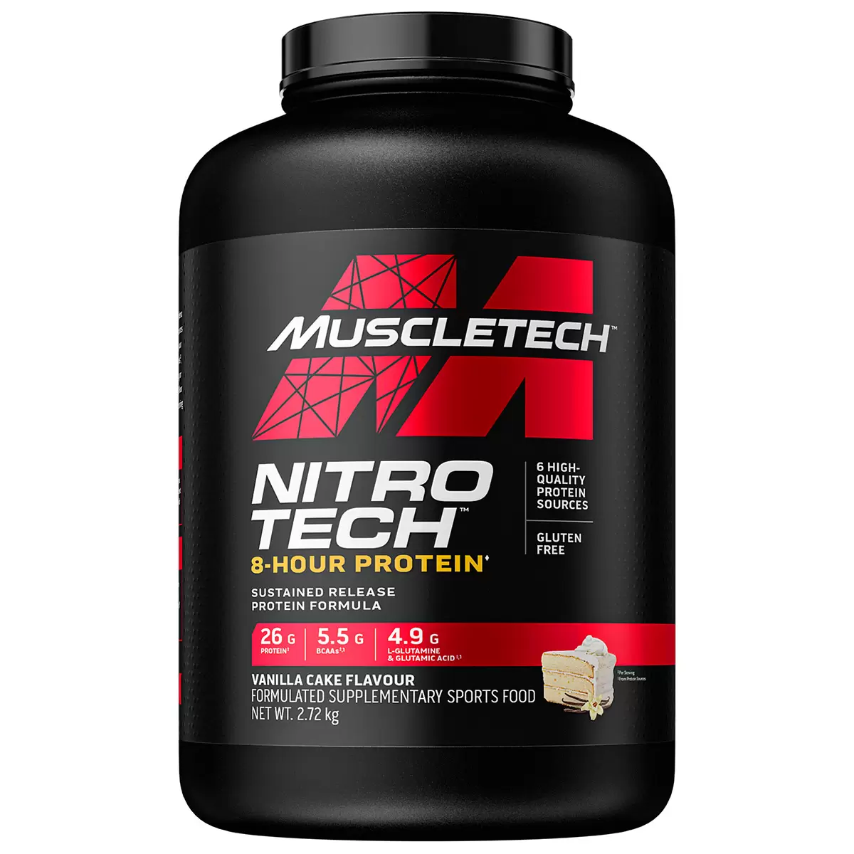 MuscleTech NitroTech 8 Hour Protein Vanilla Cake 2.72kg Protein Powder