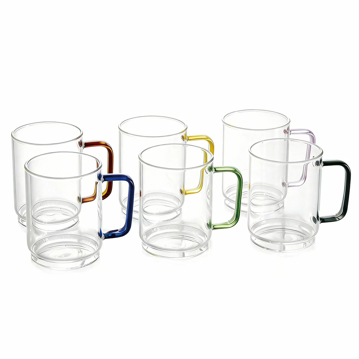 King Crystal 410ml Borosilicate Glass Coffee Mugs Set of 6 Stackable W/ Handles