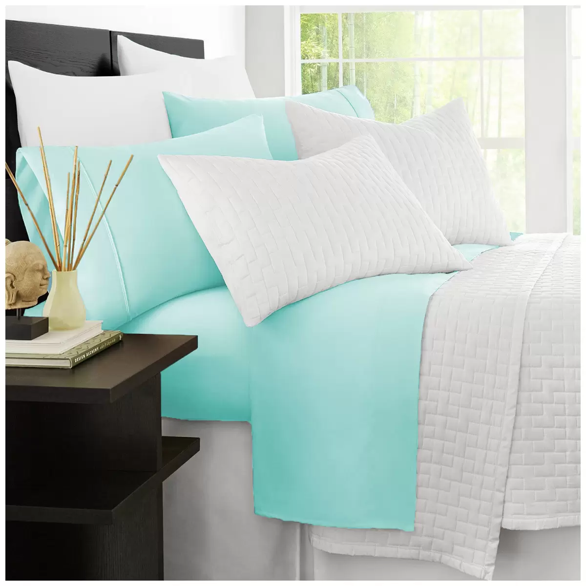 Ramesses 2000 Thread Count Bamboo Single Sheet Set Aqua Soft Cooling