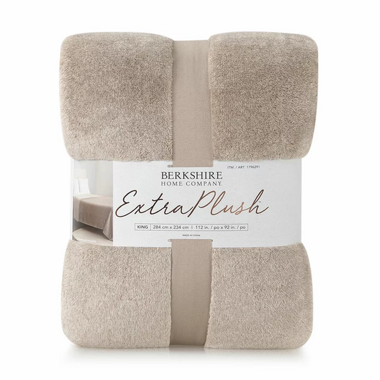 Berkshire Heathered Plush Blanket King Linen284 x 234cm Ultra Soft Luxury Fleece