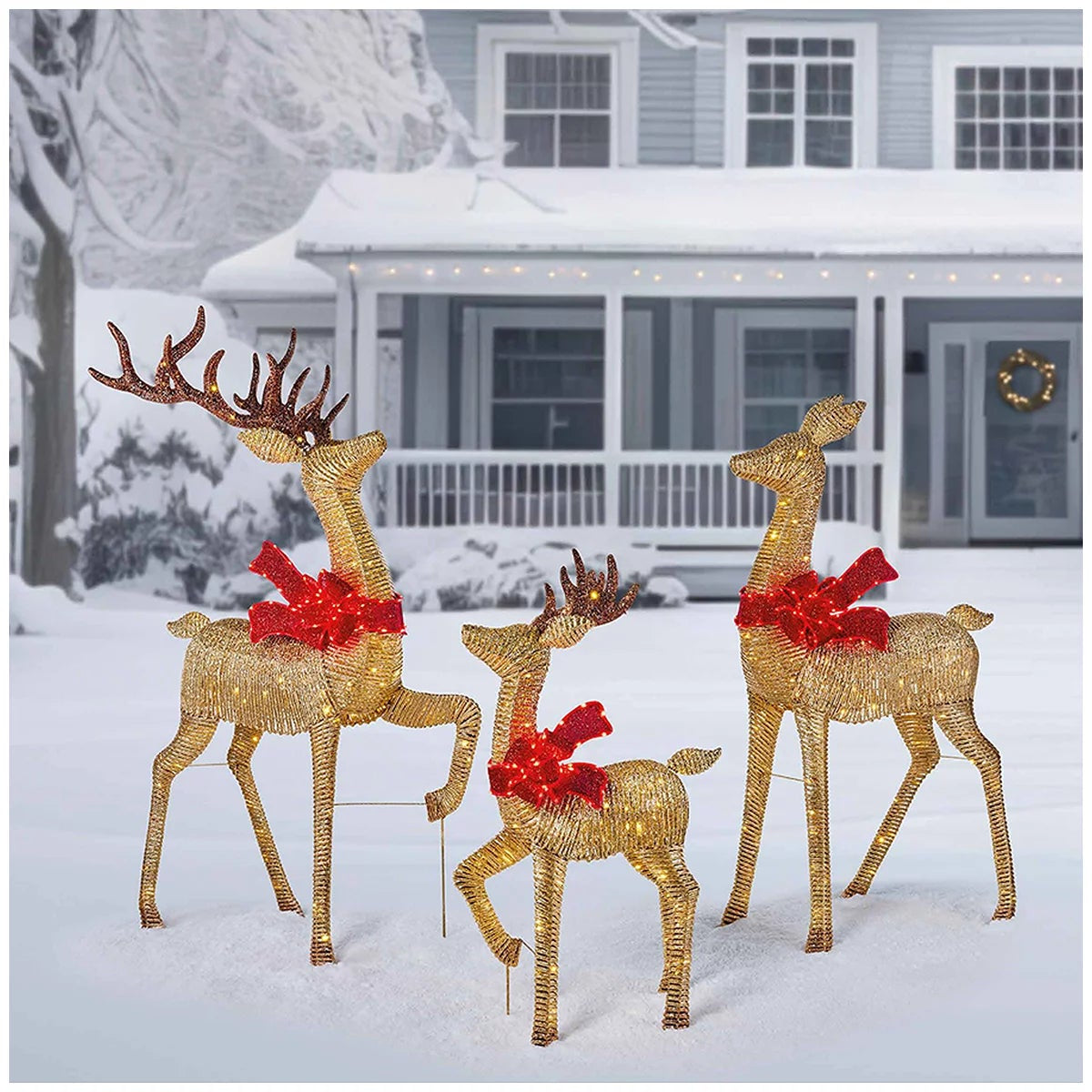 LED Gold Deer Family Set 3 Piece Christmas Reindeer Outdoor Lights