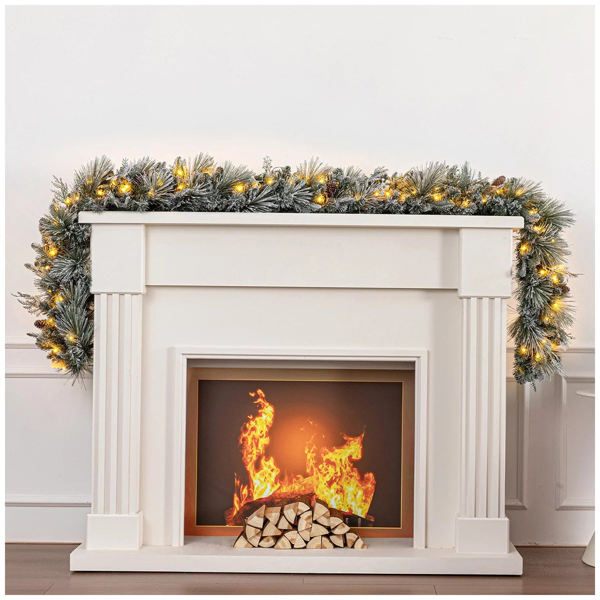 Pre-Lit Flocked Christmas Garland 2.7M Micro LED Holiday Decoration